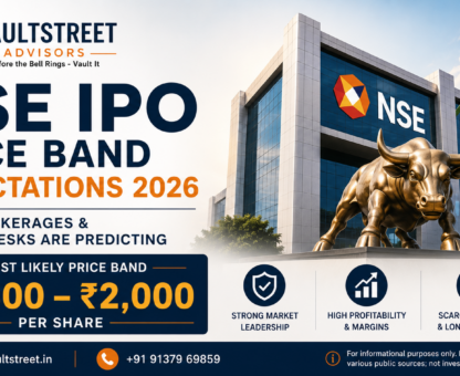 VaultStreet Advisors banner showing NSE IPO price band expectations 2026 with estimated range of ₹1,800 to ₹2,000 per share.