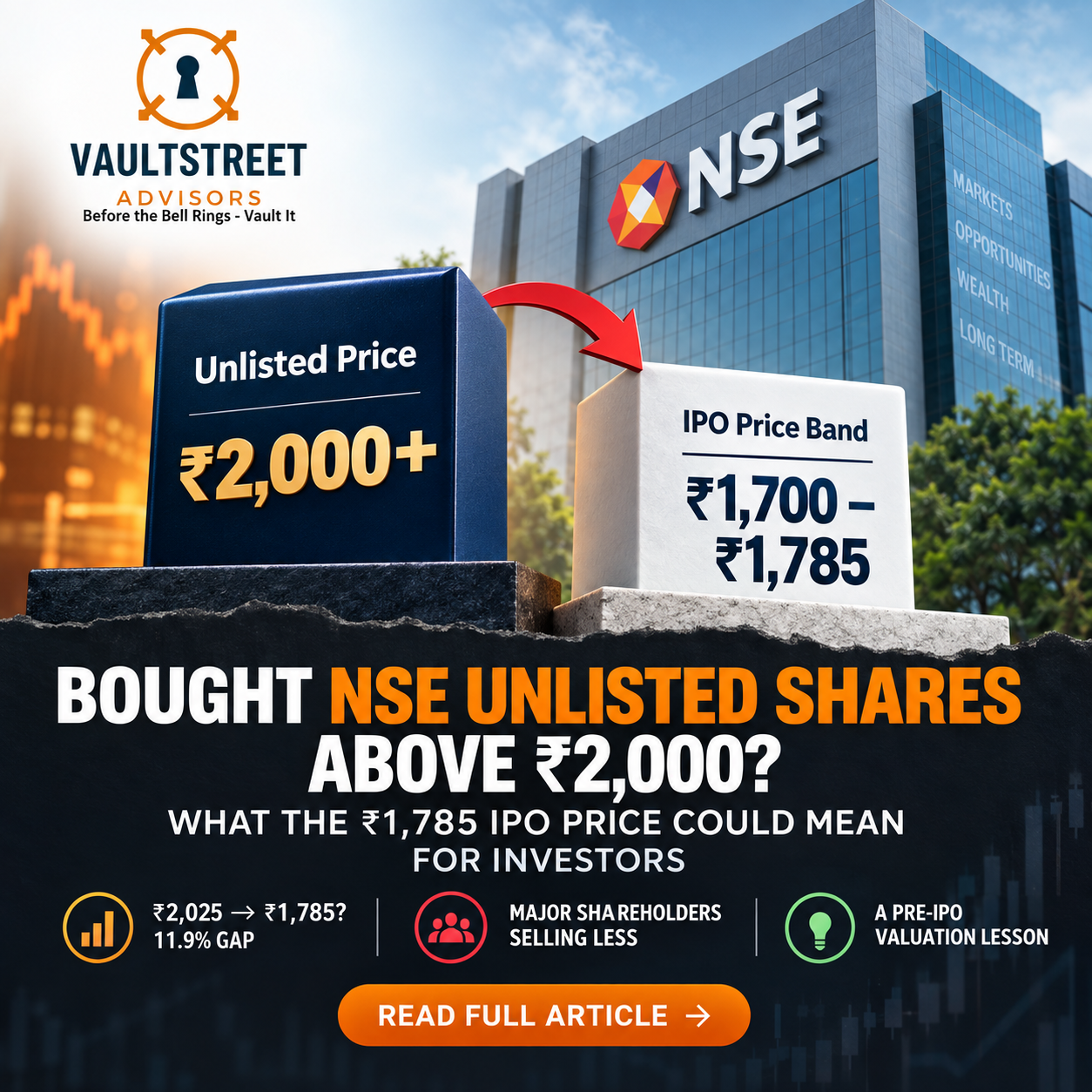 NSE IPO price band ₹1,700–₹1,785 vs unlisted share price above ₹2,000 – VaultStreet Advisors