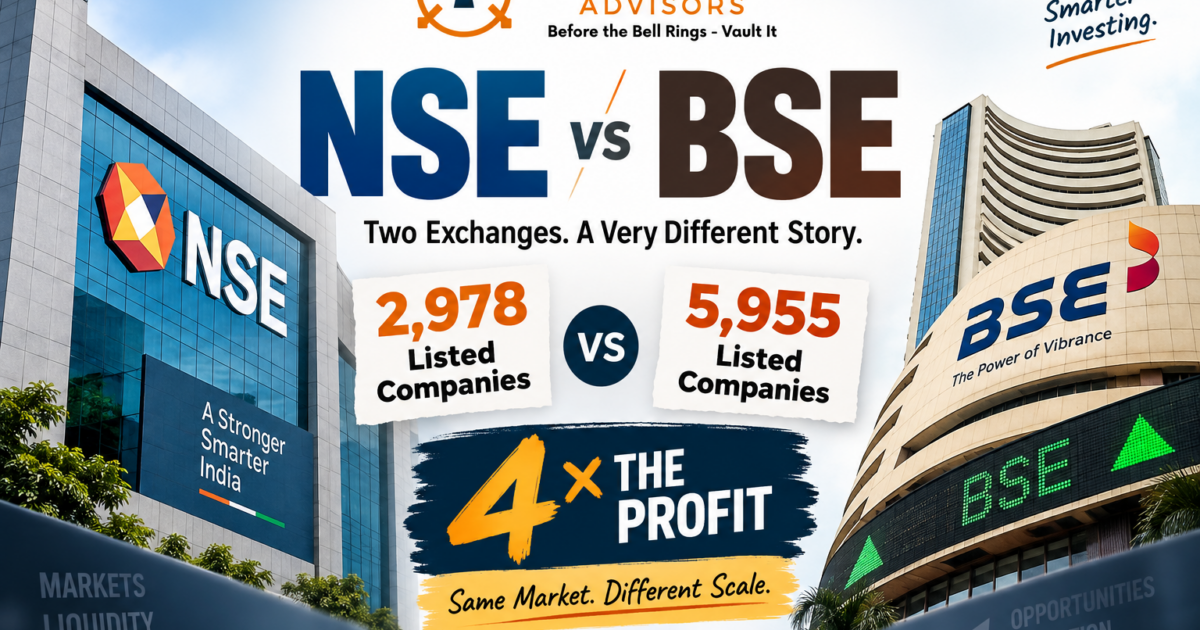 NSE vs BSE FY26 revenue profit EBITDA comparison and NSE unlisted share analysis by VaultStreet Advisors