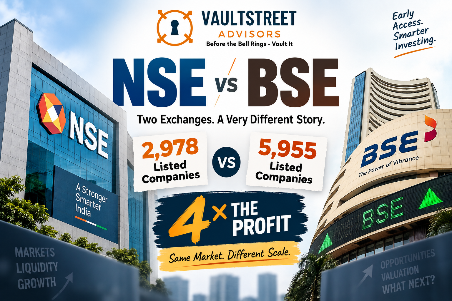 NSE vs BSE FY26 revenue profit EBITDA comparison and NSE unlisted share analysis by VaultStreet Advisors