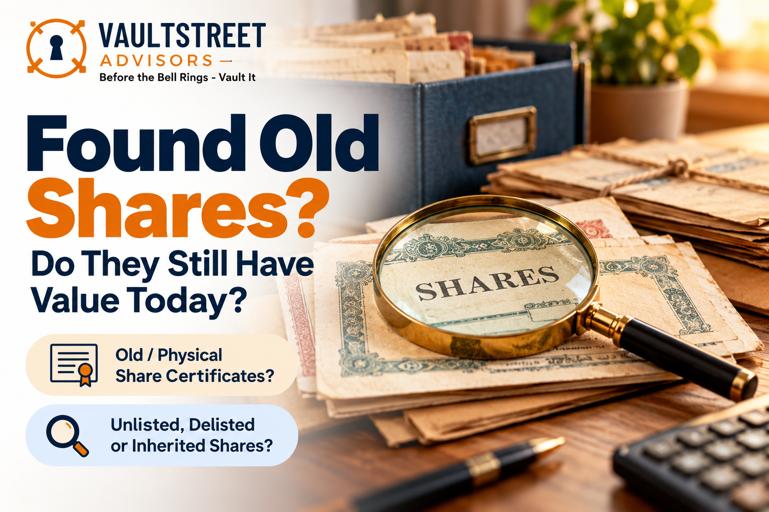 Old physical, unlisted and delisted share certificates value guide by VaultStreet Advisors